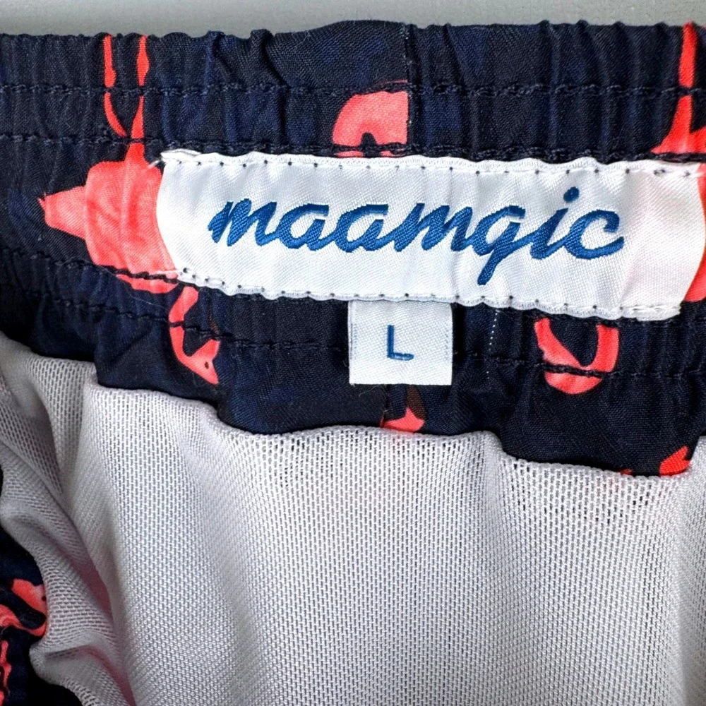 Maamgic Swim Trunks Mens L Navy Pink Flamingo Print Quick Dry Board‎ Shorts